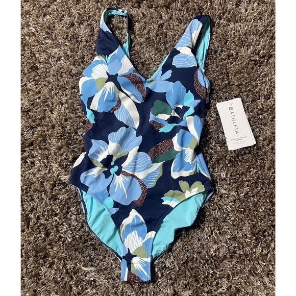 Athleta Swimsuit Seychelles One Piece Hero Bloom Dress Blue NWT Size XSS - Picture 3 of 7